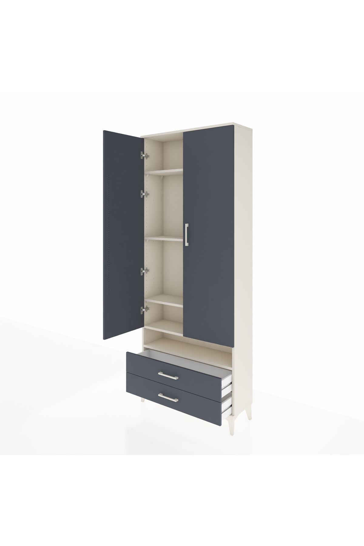 Arges Dolap 5 Raflı 2 Çekmeceli 2 Kapaklı 88x30x221 Aytaşı-Antrasit