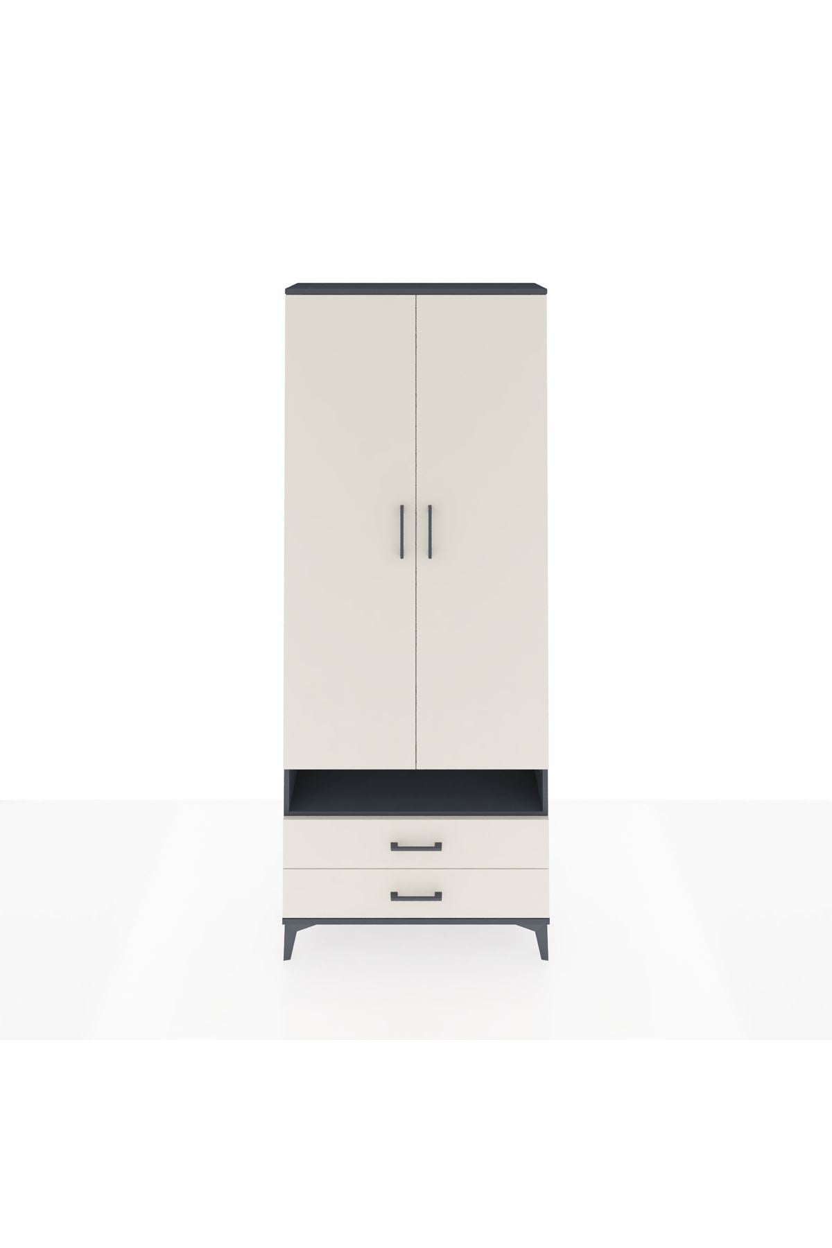 Arges Dolap 5 Raflı 2 Çekmeceli 2 Kapaklı 88x30x221 Antrasit-Aytaşı