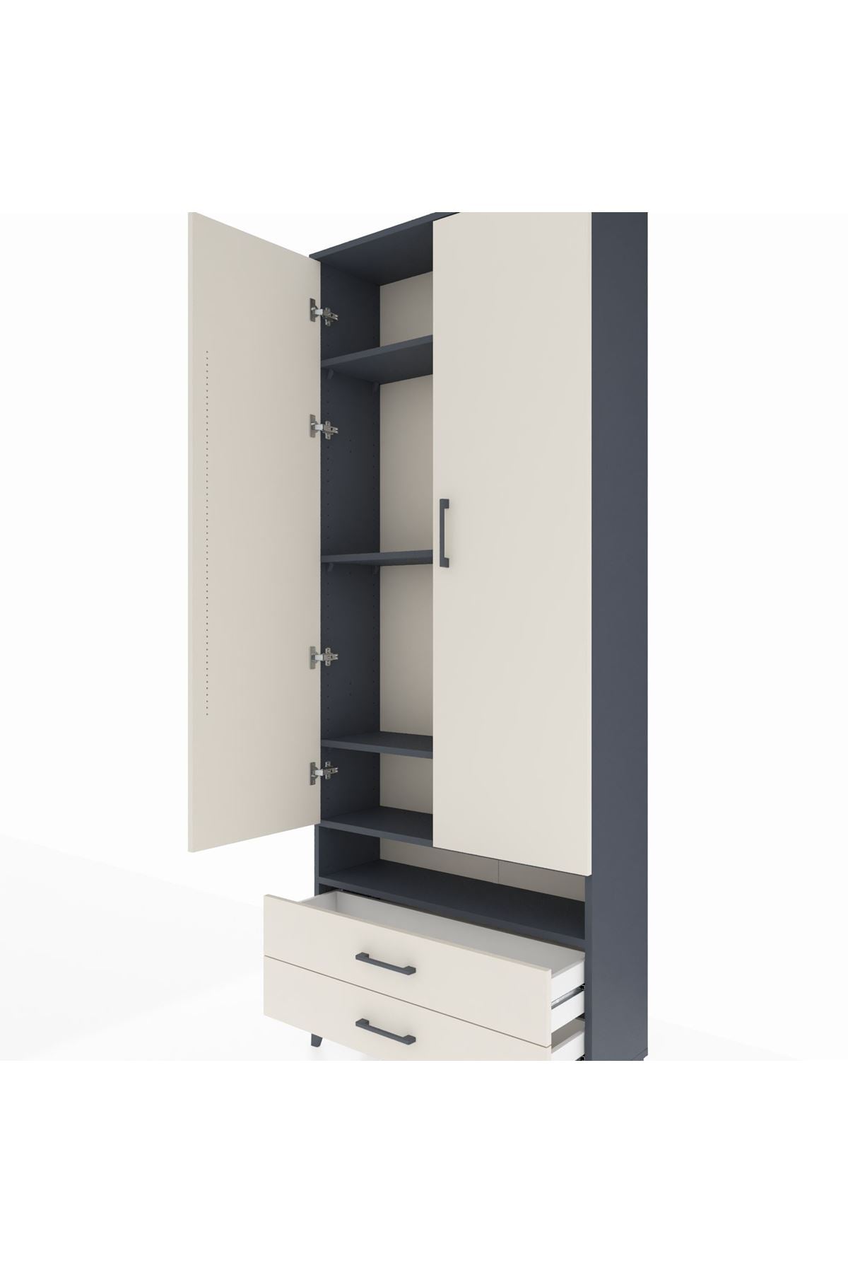 Arges Dolap 5 Raflı 2 Çekmeceli 2 Kapaklı 88x30x221 Antrasit-Aytaşı