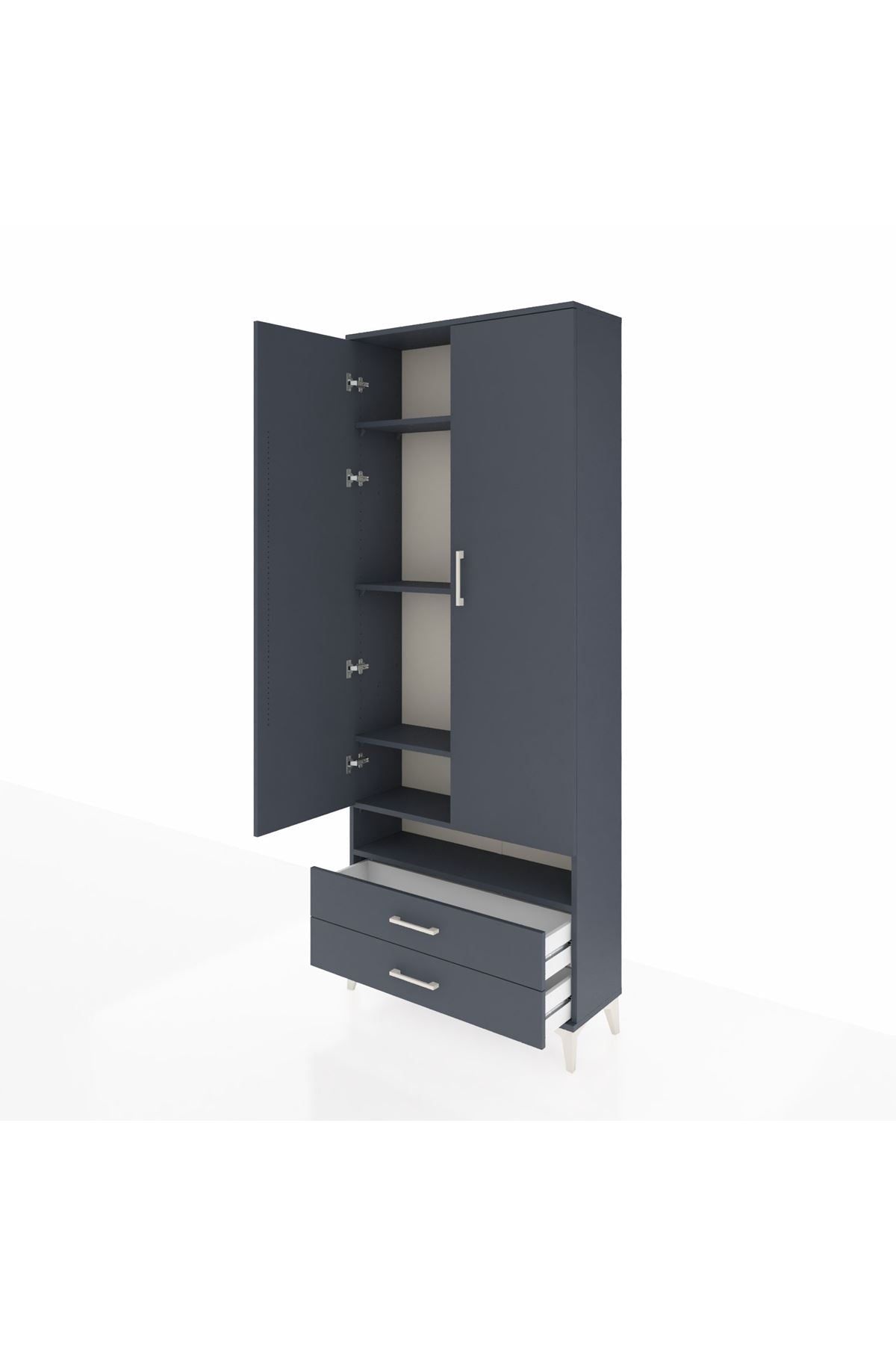 Arges Dolap 5 Raflı 2 Çekmeceli 2 Kapaklı 88x30x221 Antrasit-Antrasit