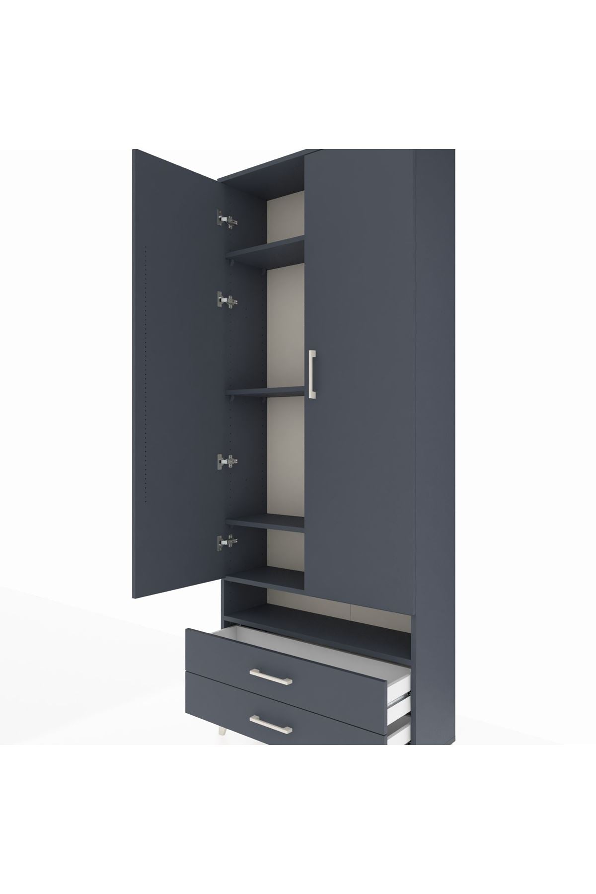 Arges Dolap 5 Raflı 2 Çekmeceli 2 Kapaklı 88x30x221 Antrasit-Antrasit