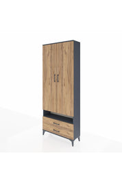 Arges Dolap 5 Raflı 2 Çekmeceli 2 Kapaklı 88x30x221 Antrasit-Çam