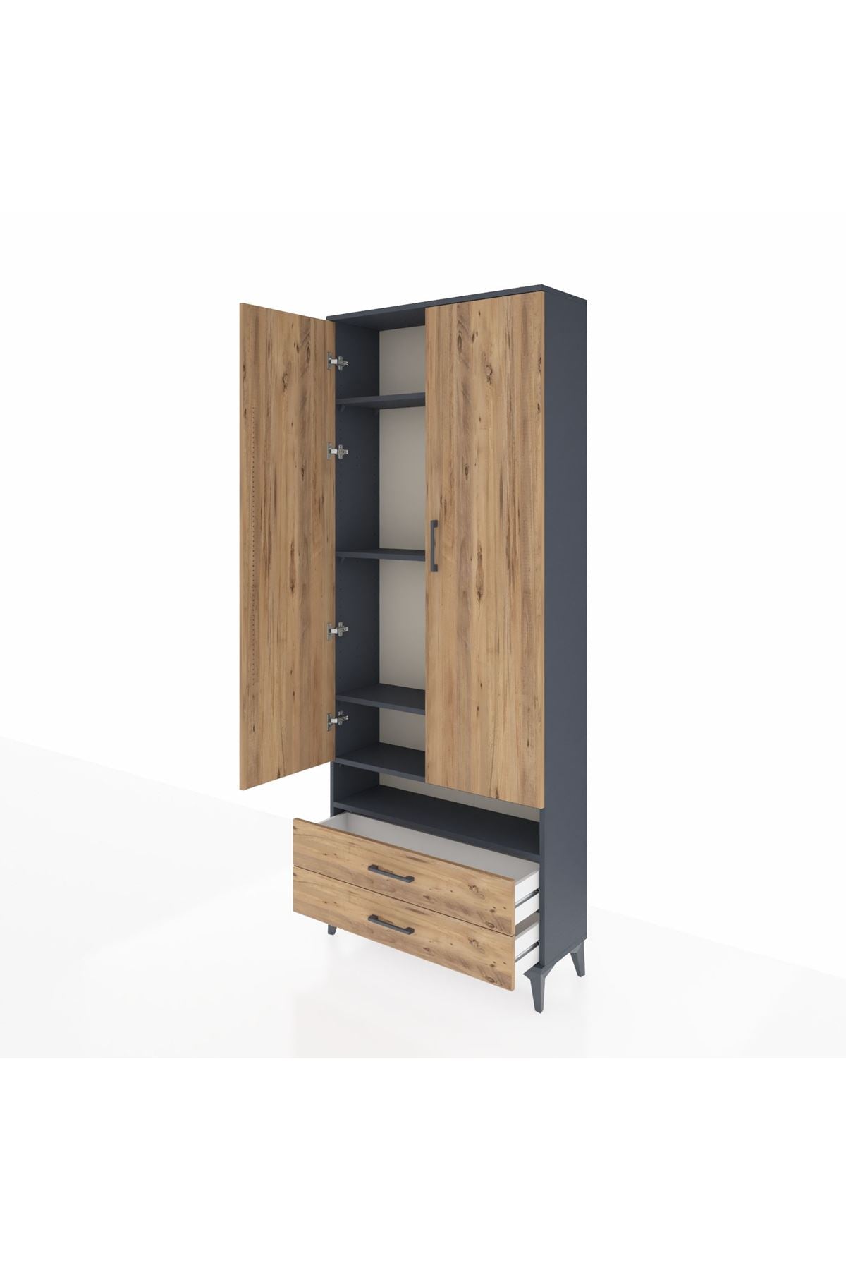 Arges Dolap 5 Raflı 2 Çekmeceli 2 Kapaklı 88x30x221 Antrasit-Çam