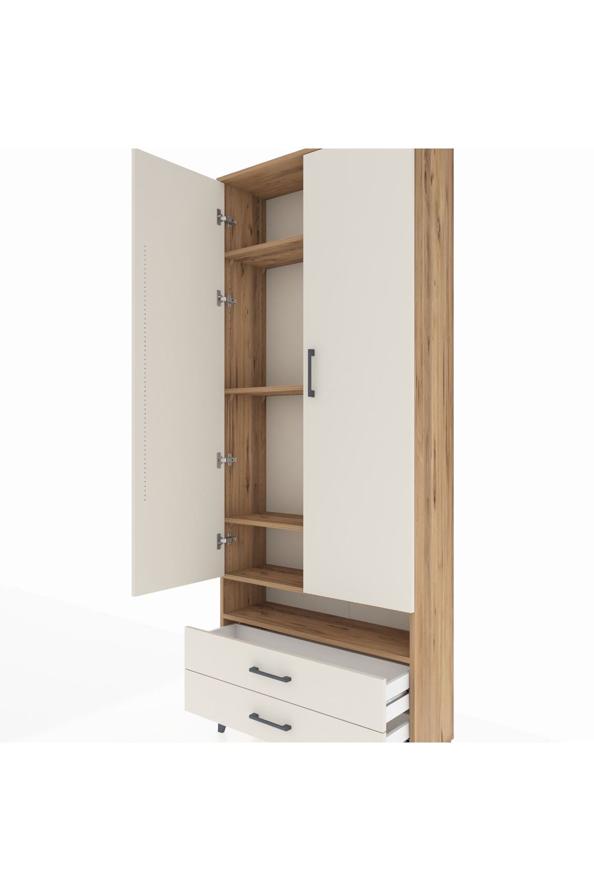 Arges Dolap 5 Raflı 2 Çekmeceli 2 Kapaklı 88x30x221 Çam-Aytaşı