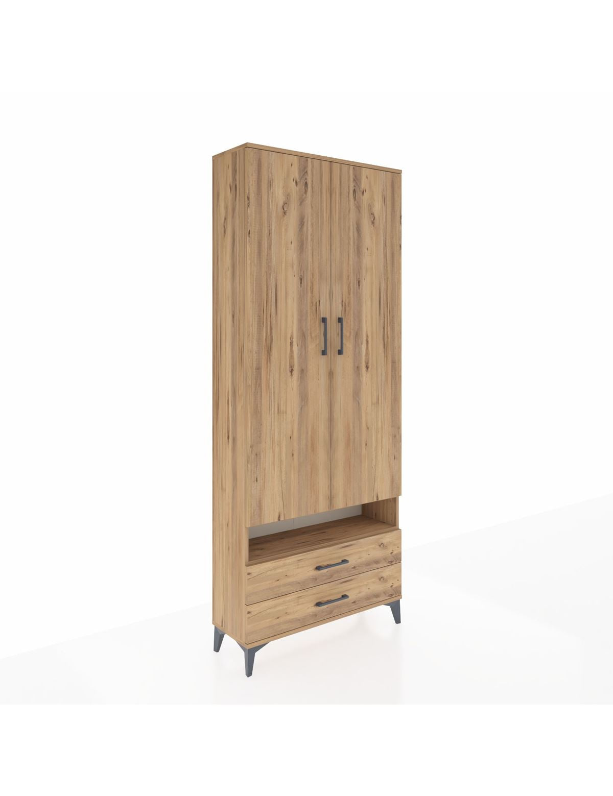 Arges Dolap 5 Raflı 2 Çekmeceli 2 Kapaklı 88x30x221 Çam-Çam