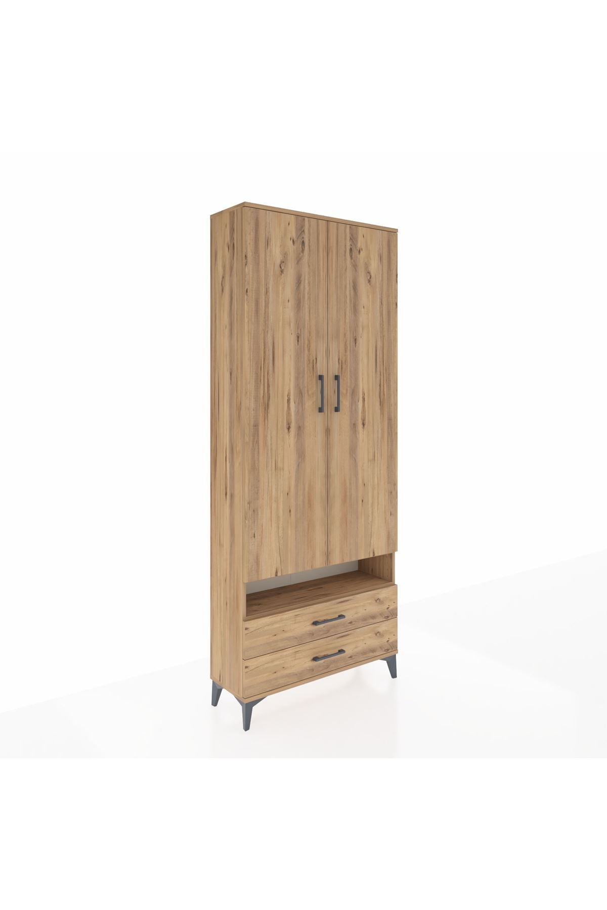 Arges Dolap 5 Raflı 2 Çekmeceli 2 Kapaklı 88x30x221 Çam-Çam