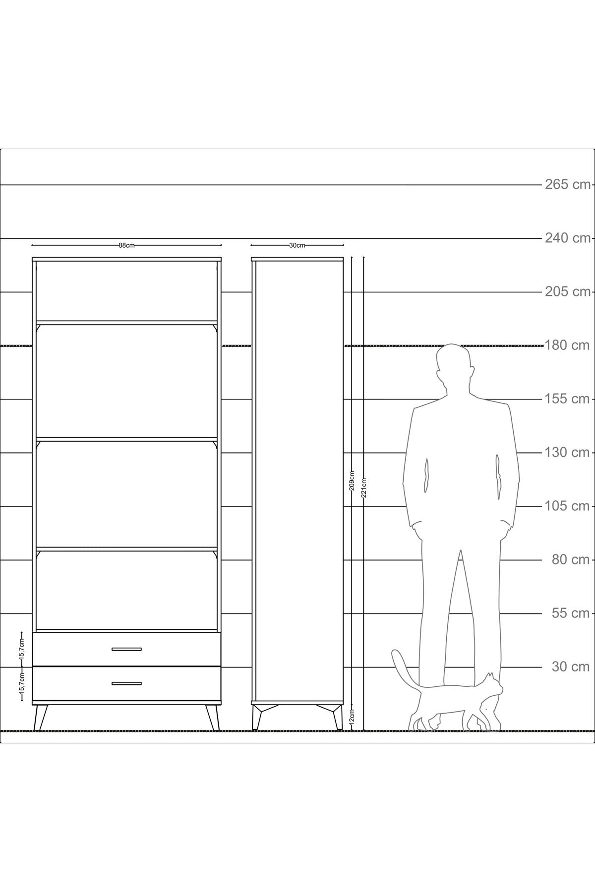 Arges Dolap 4 Raflı 2 Çekmeceli 88x30x221 Aytaşı-Antrasit