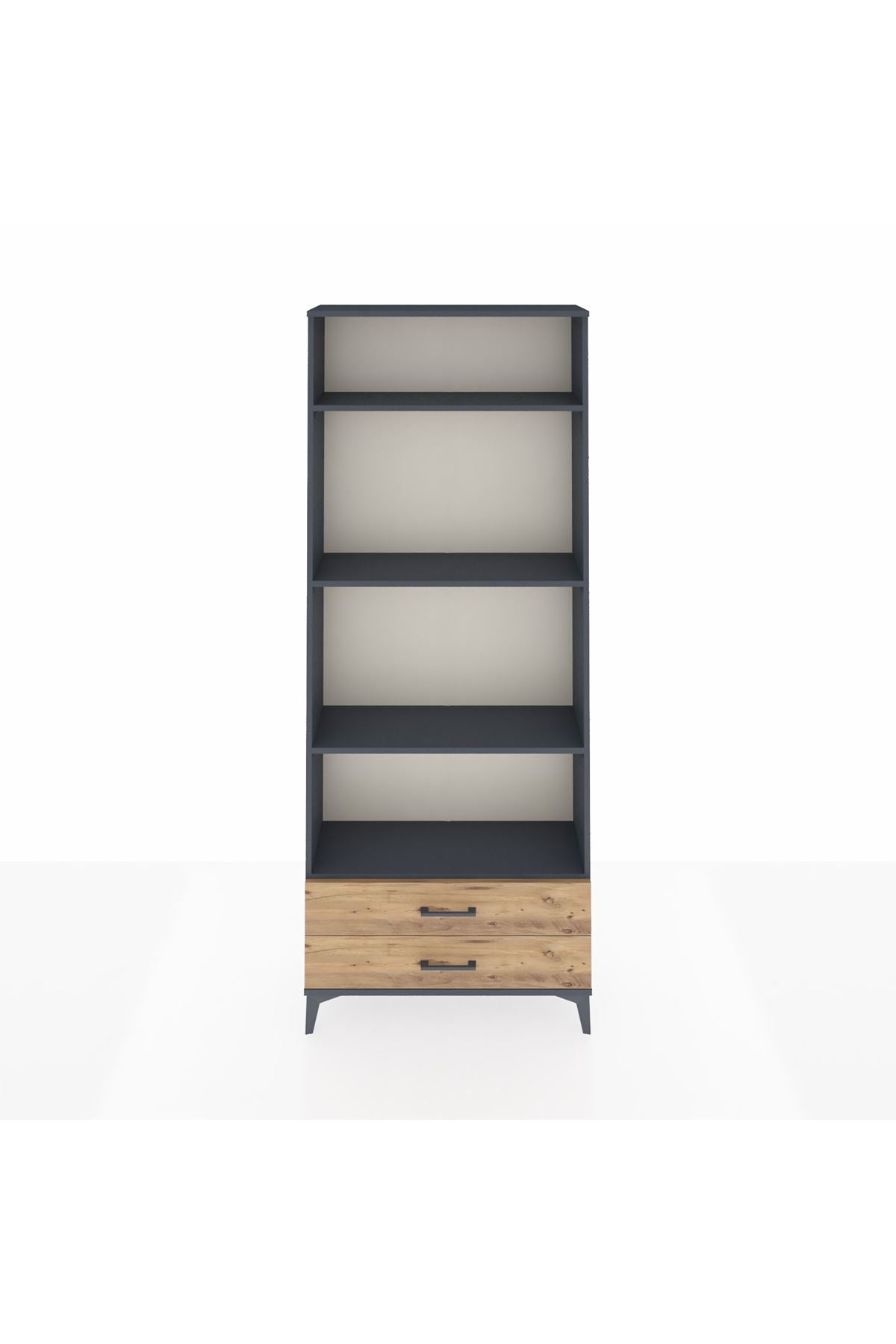 Arges Dolap 4 Raflı 2 Çekmeceli 88x30x221 Antrasit-Çam