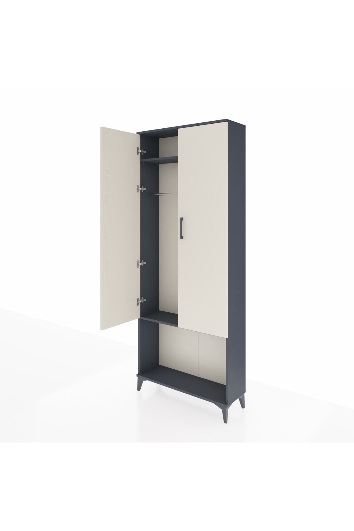 Arges Dolap 2 Raflı 2 Kapaklı Tek Askılı 88x30x221 Antrasit-Aytaşı