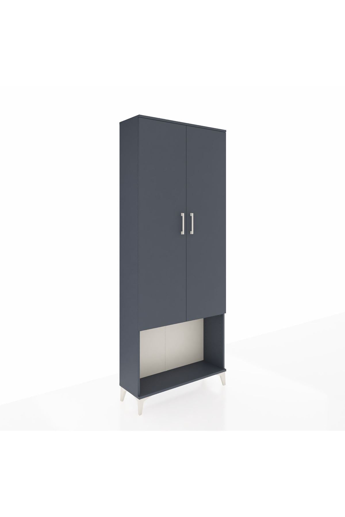 Arges Dolap 2 Raflı 2 Kapaklı Tek Askılı 88x30x221 Antrasit-Antrasit