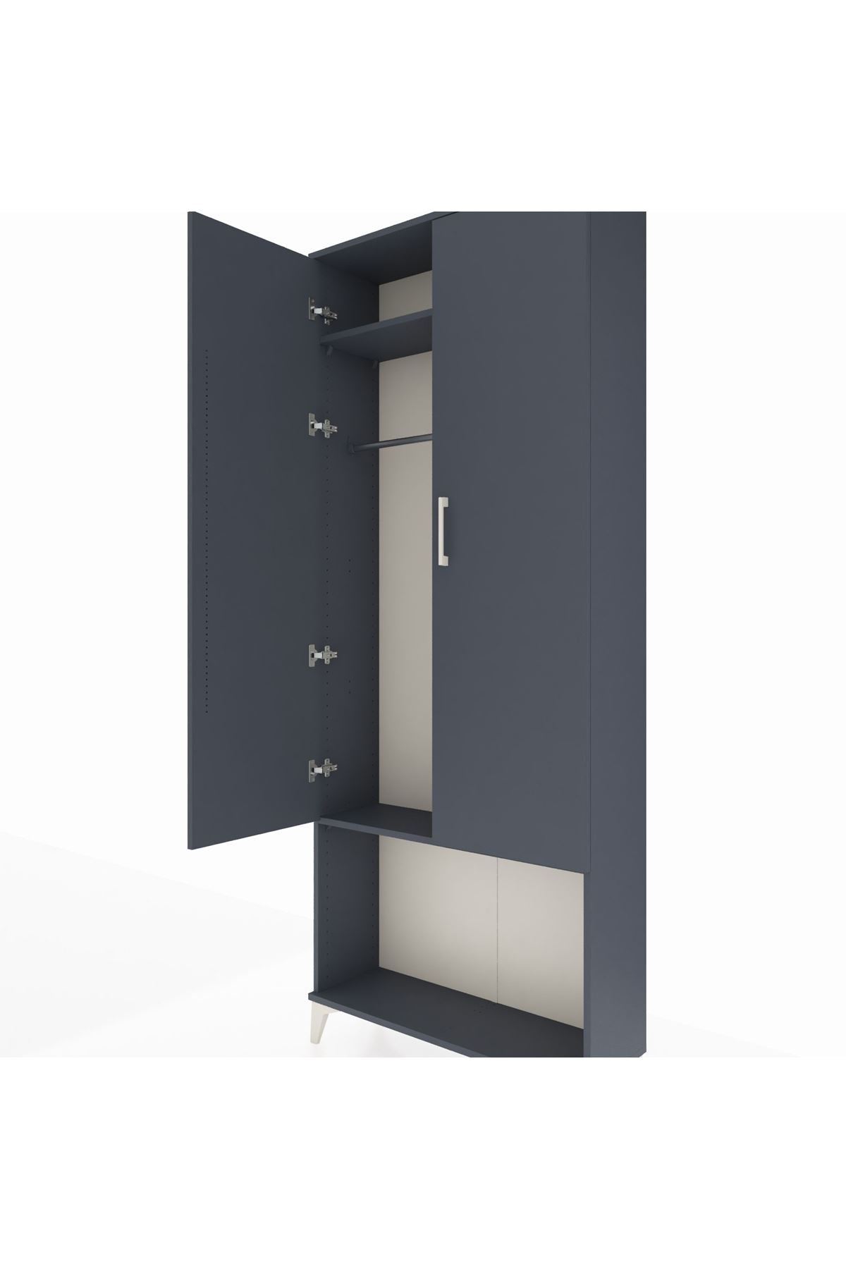 Arges Dolap 2 Raflı 2 Kapaklı Tek Askılı 88x30x221 Antrasit-Antrasit