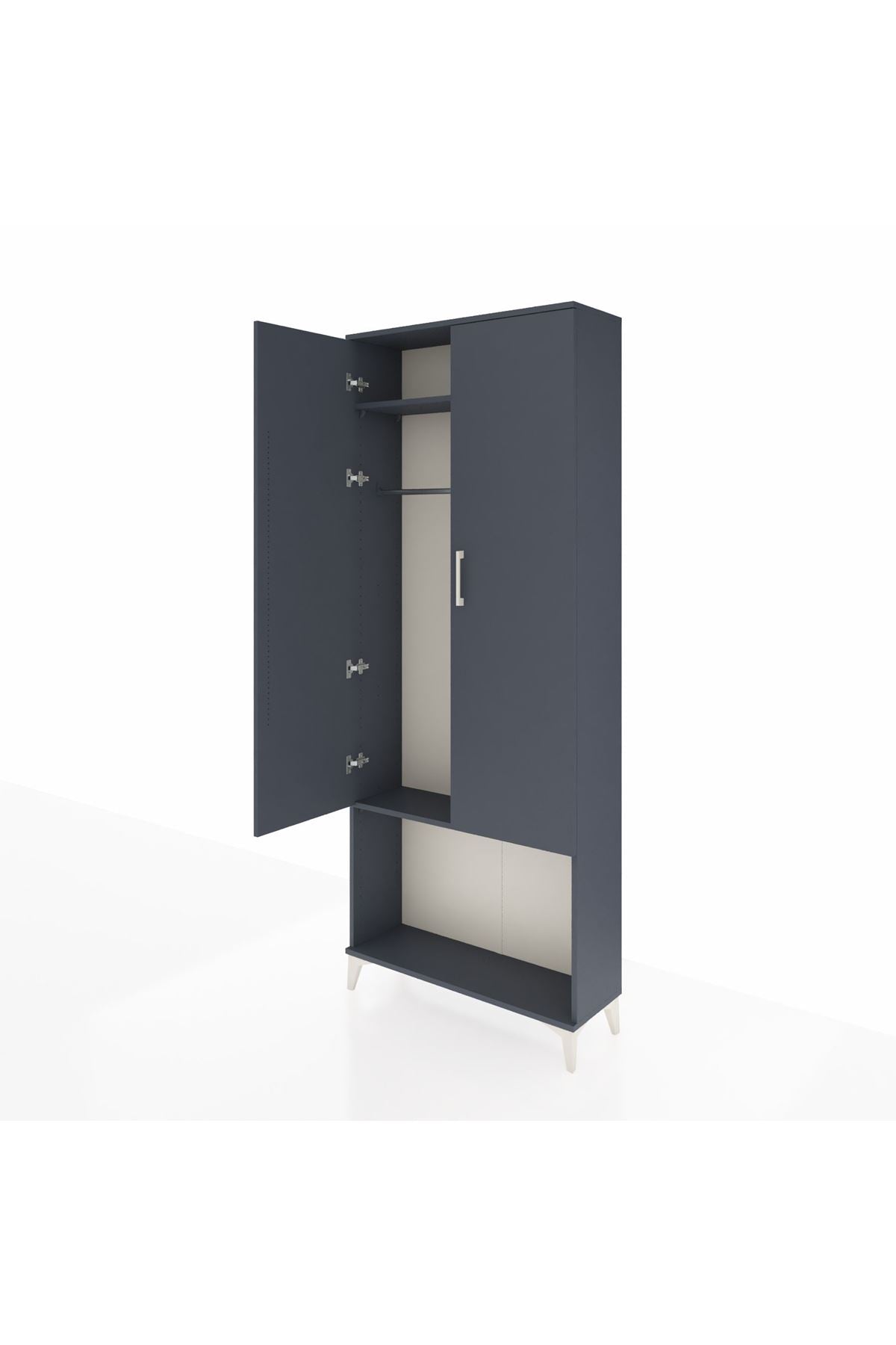 Arges Dolap 2 Raflı 2 Kapaklı Tek Askılı 88x30x221 Antrasit-Antrasit