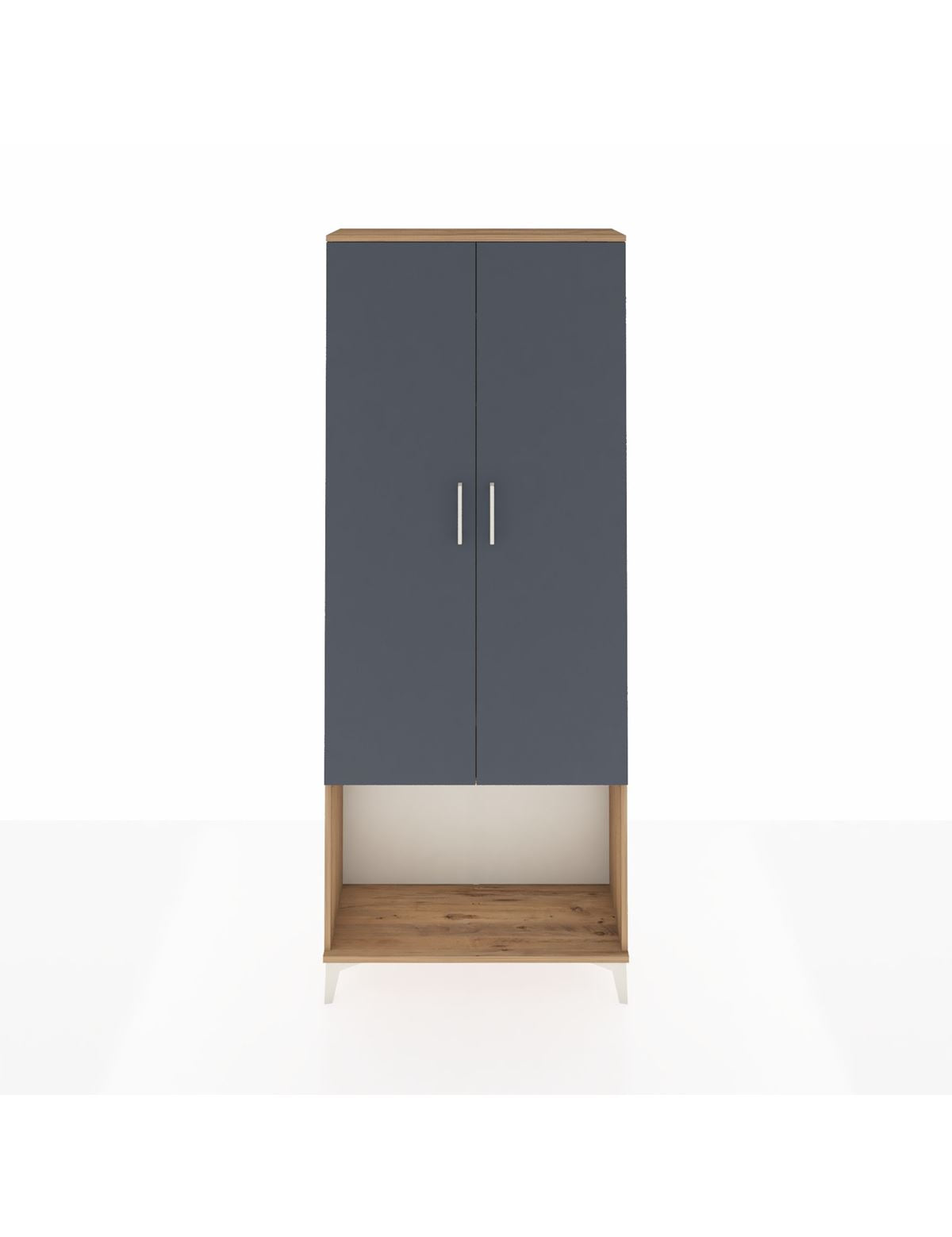 Arges Dolap 2 Raflı 2 Kapaklı Tek Askılı 88x30x221 Çam-Antrasit