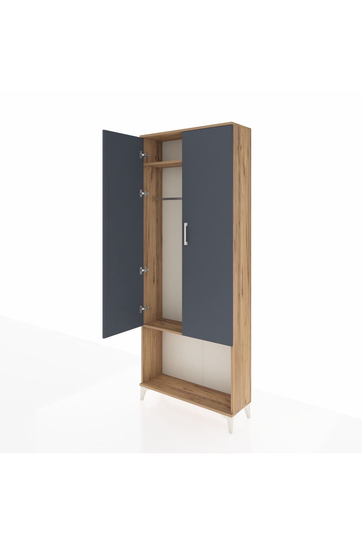 Arges Dolap 2 Raflı 2 Kapaklı Tek Askılı 88x30x221 Çam-Antrasit