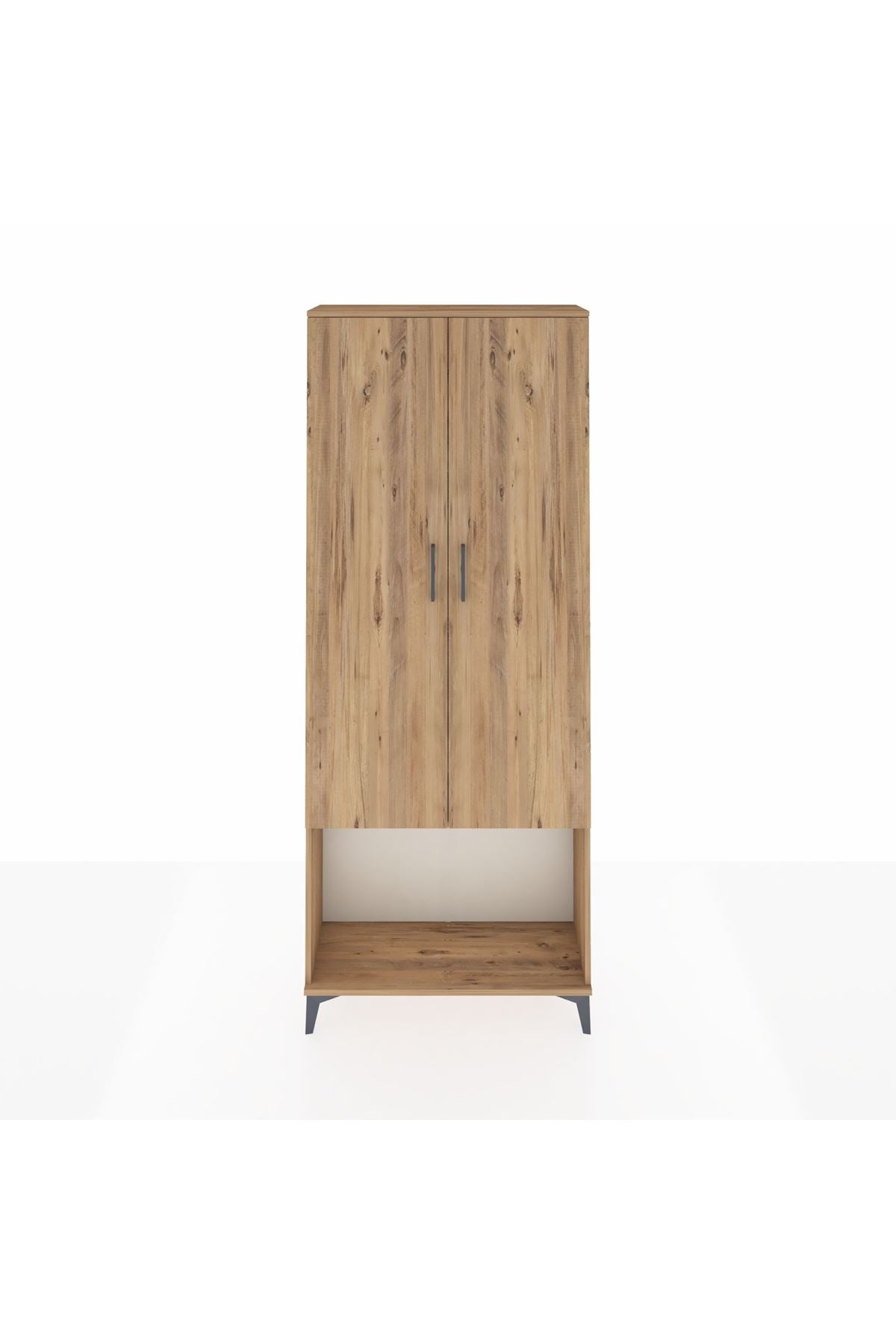 Arges Dolap 2 Raflı 2 Kapaklı Tek Askılı 88x30x221 Çam-Çam