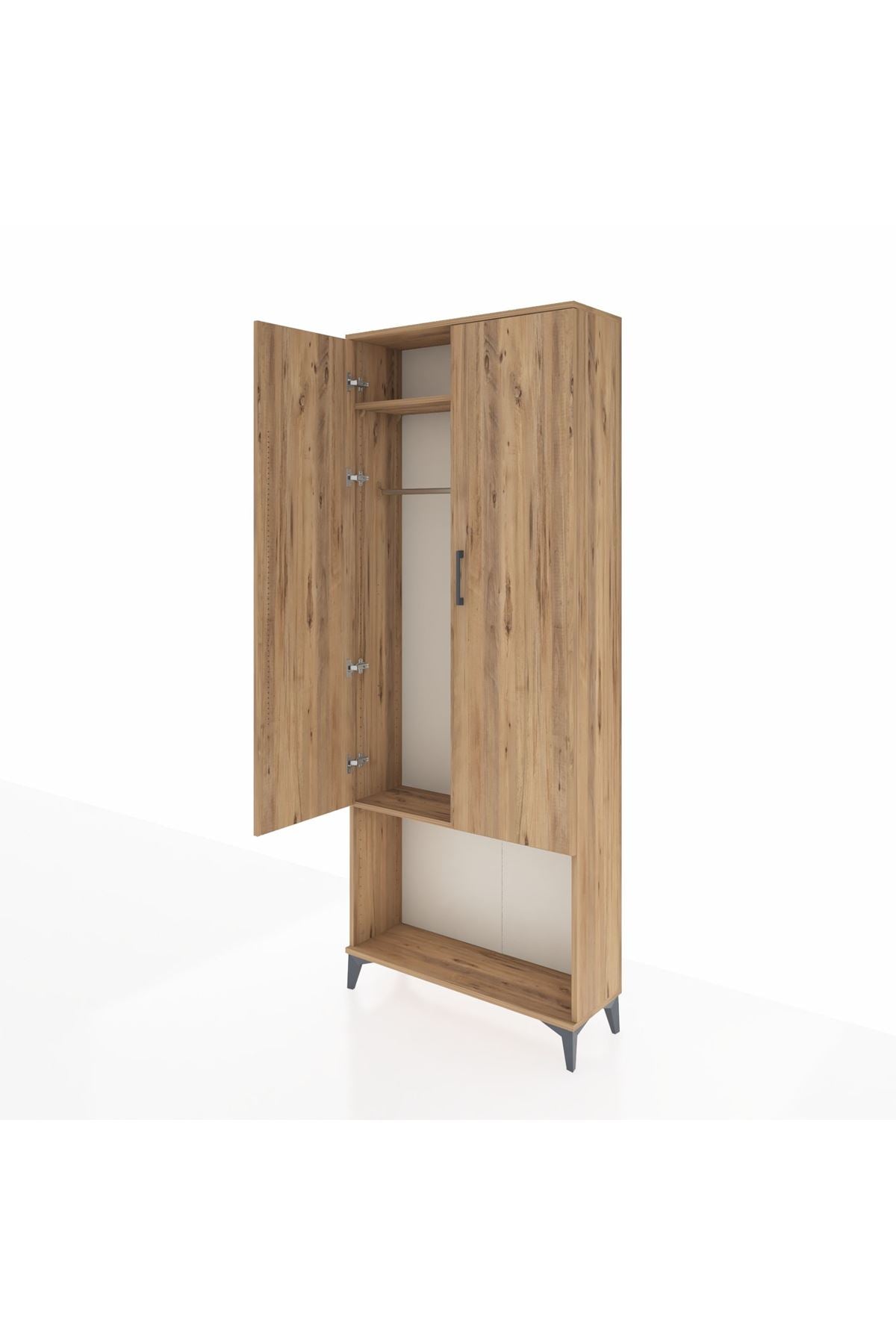 Arges Dolap 2 Raflı 2 Kapaklı Tek Askılı 88x30x221 Çam-Çam