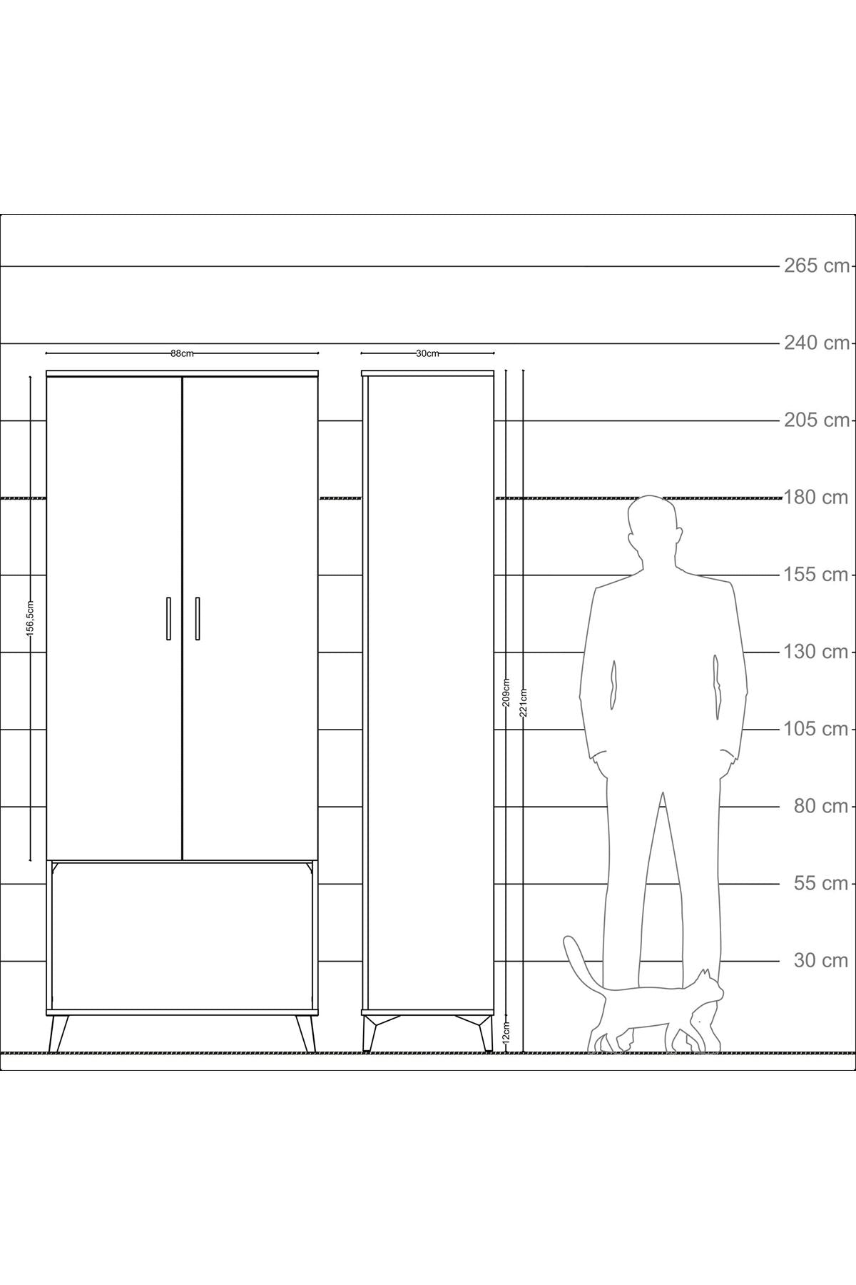 Arges Dolap 4 Raflı 2 Kapaklı 88x30x221 Çam-Çam