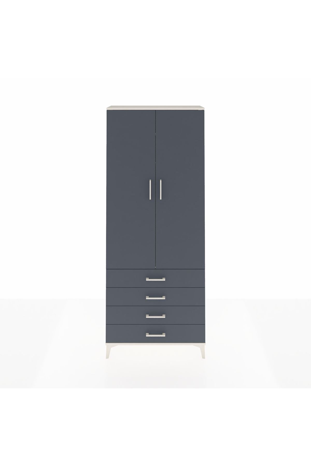 Arges Dolap 2 Raflı 4 Çekmeceli Tek Askılı 88x30x221 Aytaşı-Antrasit