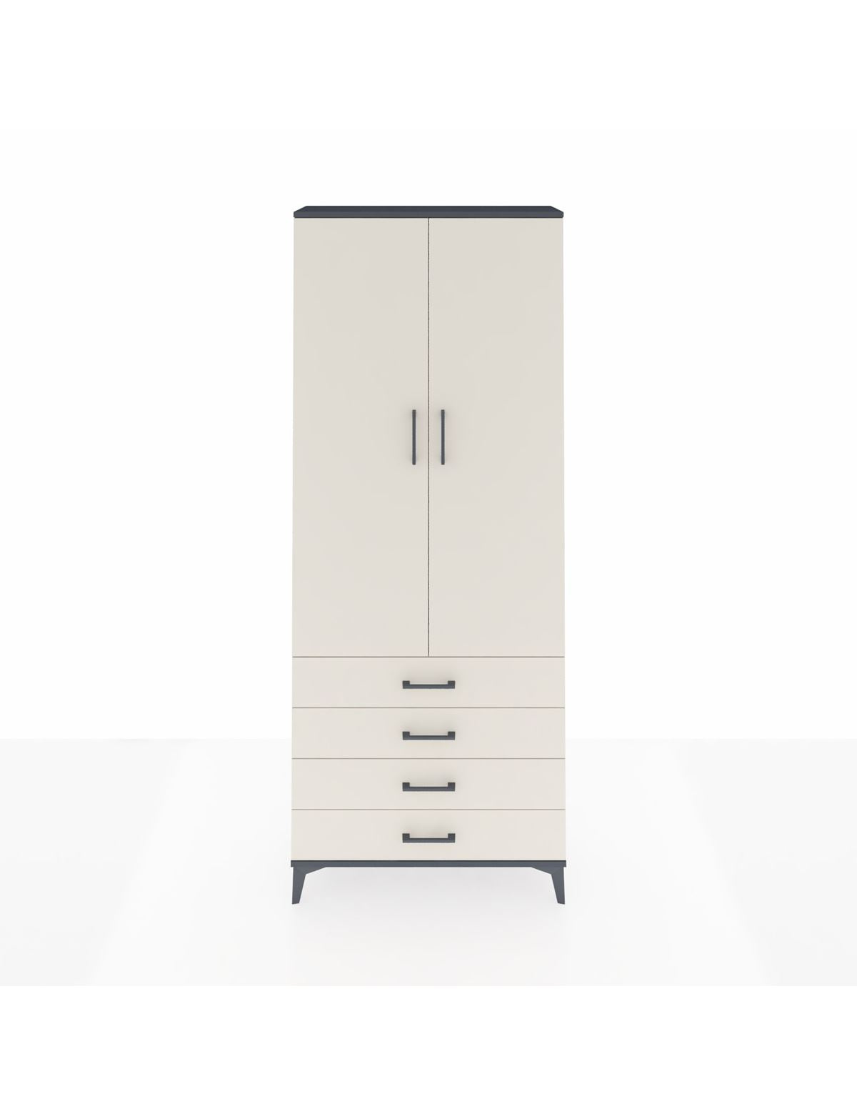 Arges Dolap 2 Raflı 4 Çekmeceli Tek Askılı 88x30x221 Antrasit-Aytaşı