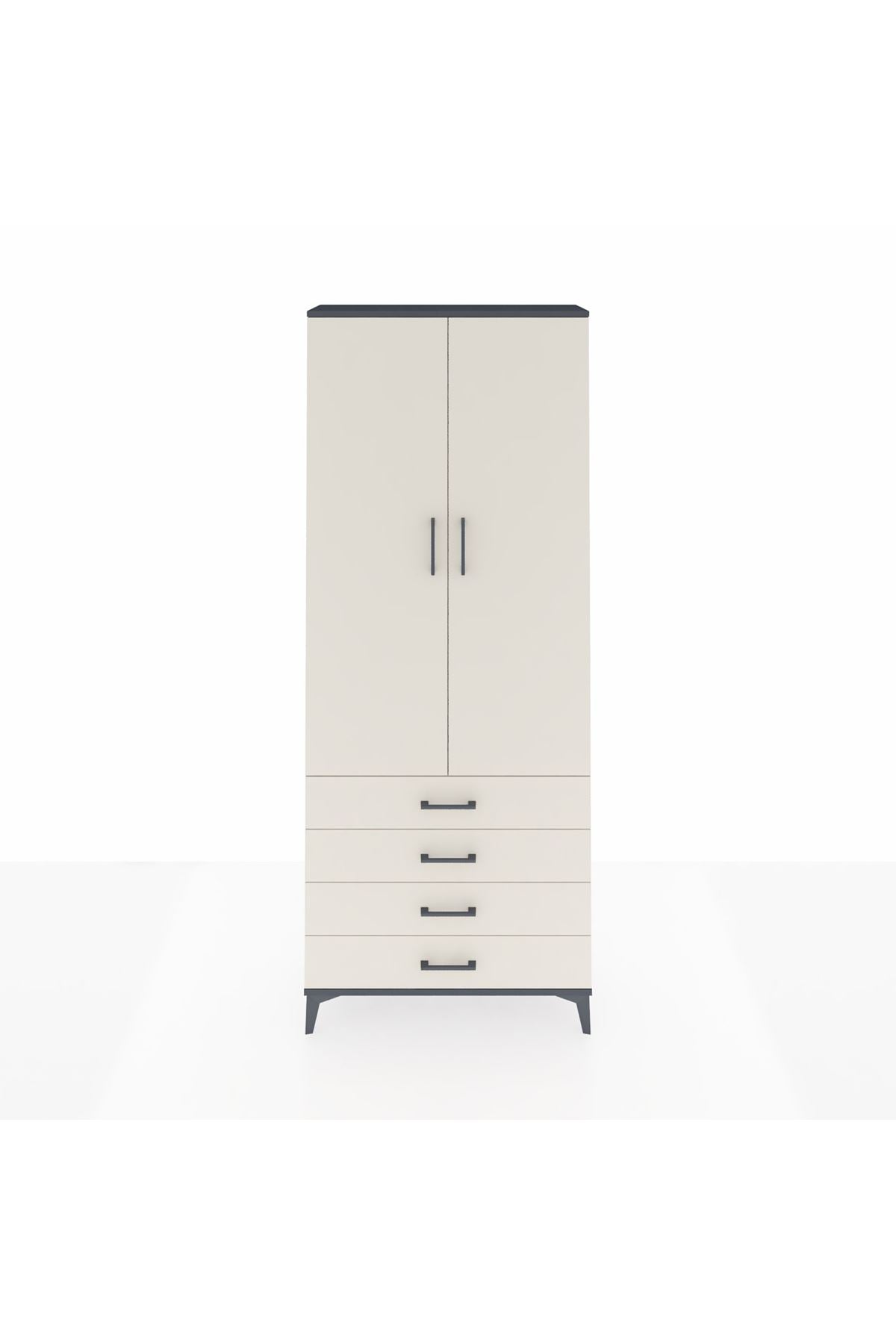 Arges Dolap 2 Raflı 4 Çekmeceli Tek Askılı 88x30x221 Antrasit-Aytaşı