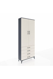 Arges Dolap 2 Raflı 4 Çekmeceli Tek Askılı 88x30x221 Antrasit-Aytaşı