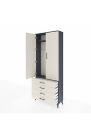Arges Dolap 2 Raflı 4 Çekmeceli Tek Askılı 88x30x221 Antrasit-Aytaşı