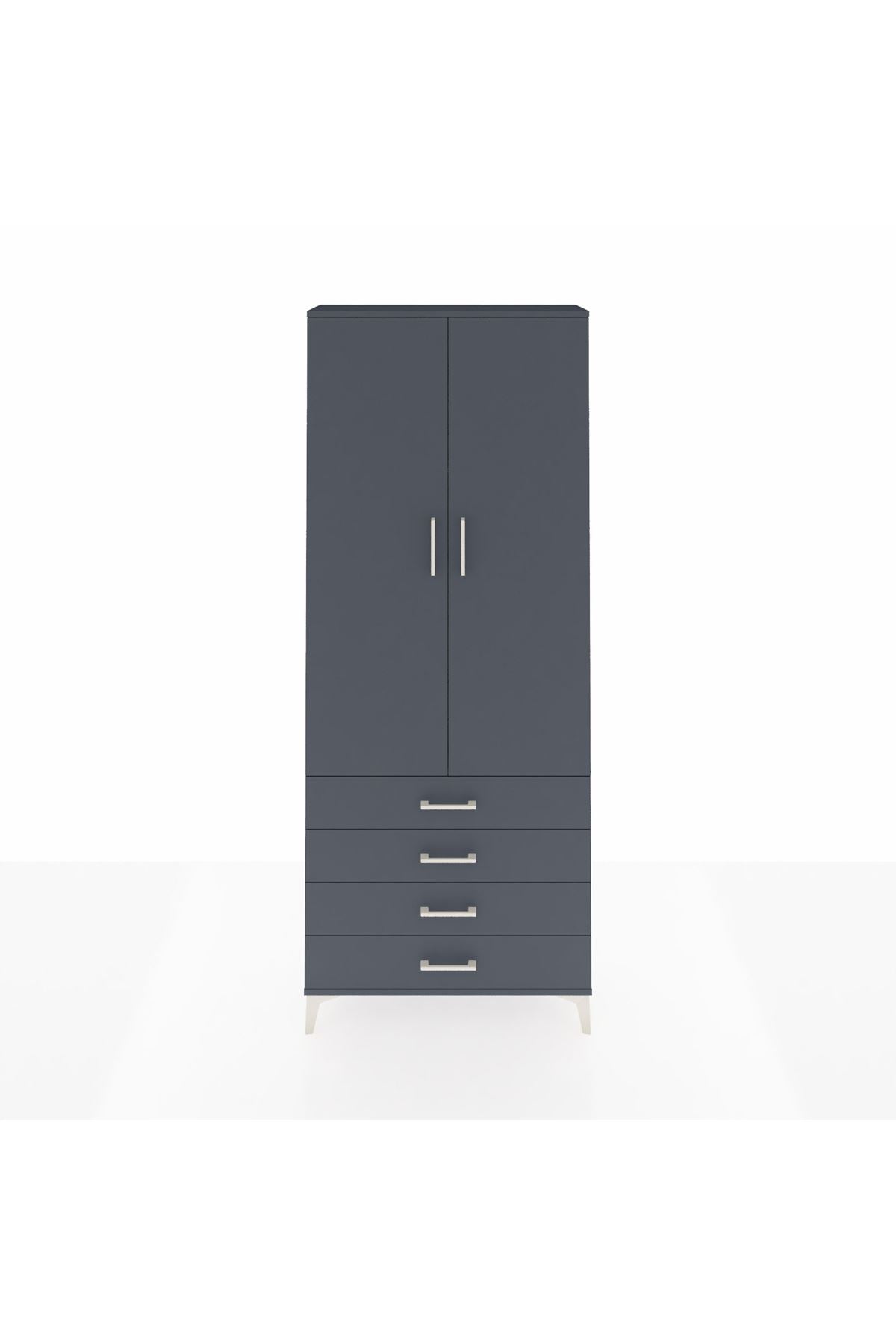 Arges Dolap 2 Raflı 4 Çekmeceli Tek Askılı 88x30x221 Antrasit-Antrasit