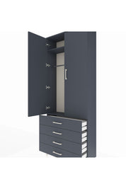 Arges Dolap 2 Raflı 4 Çekmeceli Tek Askılı 88x30x221 Antrasit-Antrasit