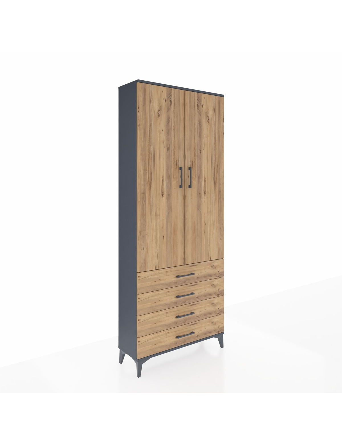 Arges Dolap 2 Raflı 4 Çekmeceli Tek Askılı 88x30x221 Antrasit-Çam