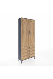 Arges Dolap 2 Raflı 4 Çekmeceli Tek Askılı 88x30x221 Antrasit-Çam