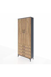 Arges Dolap 2 Raflı 4 Çekmeceli Tek Askılı 88x30x221 Antrasit-Çam