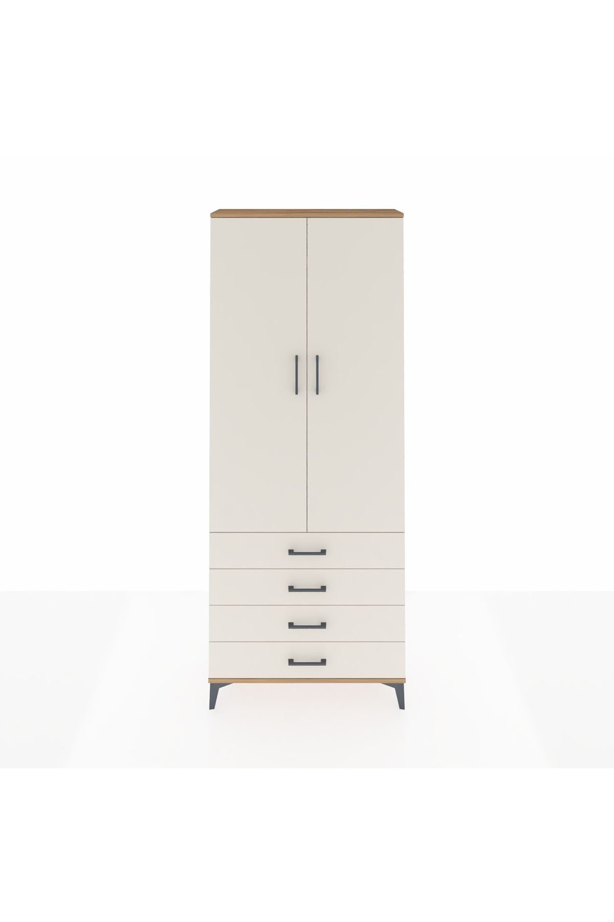 Arges Dolap 2 Raflı 4 Çekmeceli Tek Askılı 88x30x221 Çam-Aytaşı
