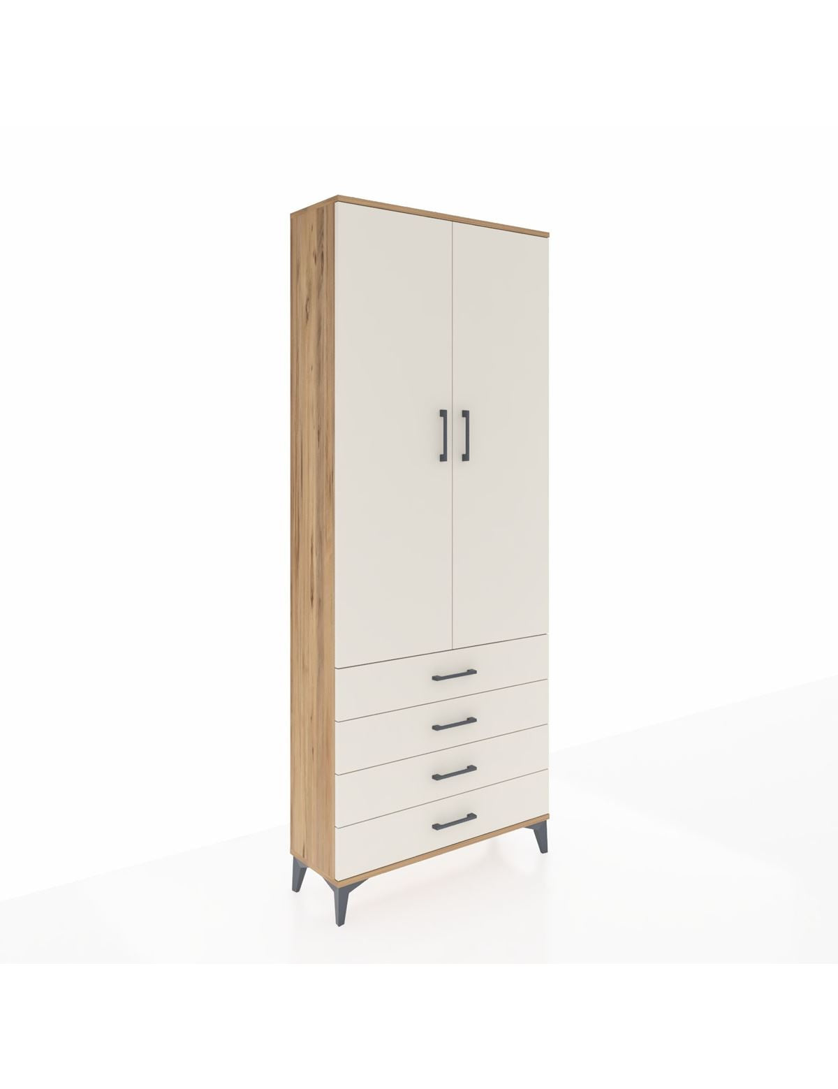 Arges Dolap 2 Raflı 4 Çekmeceli Tek Askılı 88x30x221 Çam-Aytaşı