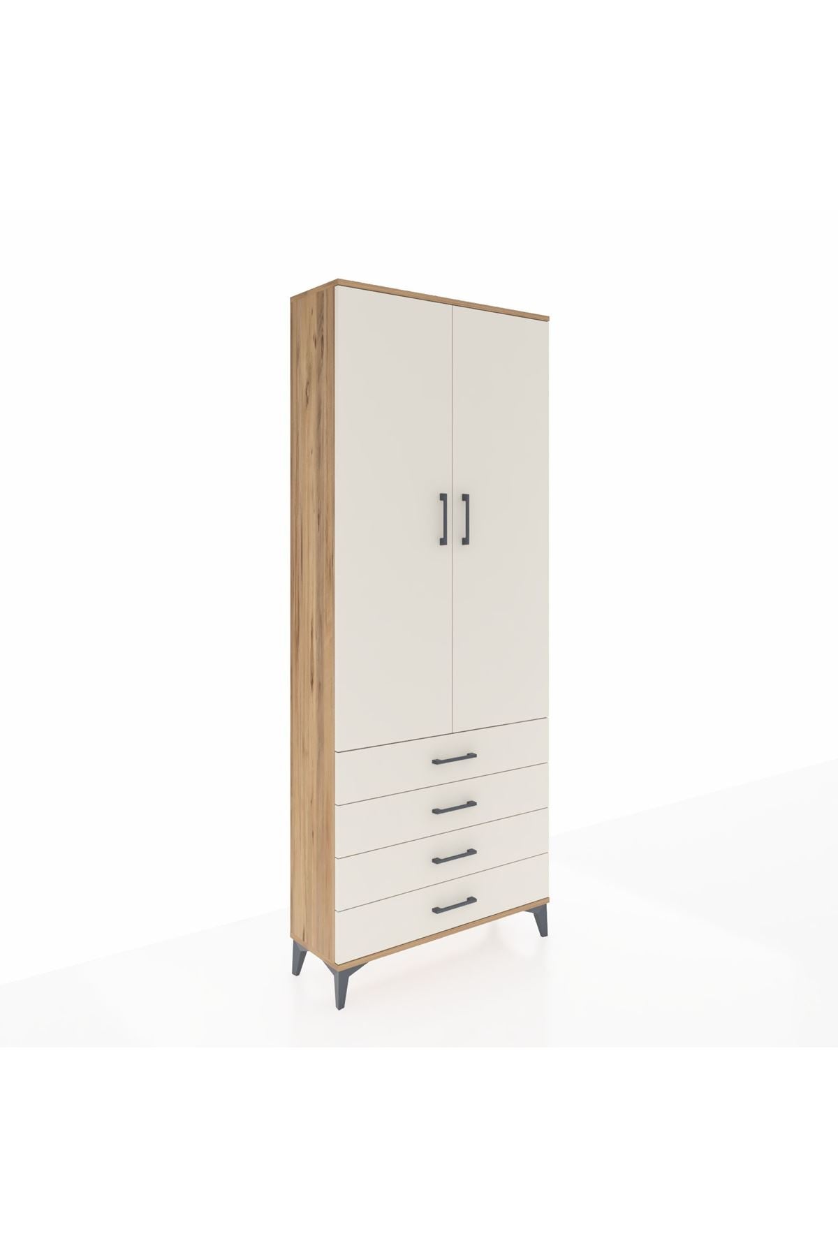 Arges Dolap 2 Raflı 4 Çekmeceli Tek Askılı 88x30x221 Çam-Aytaşı