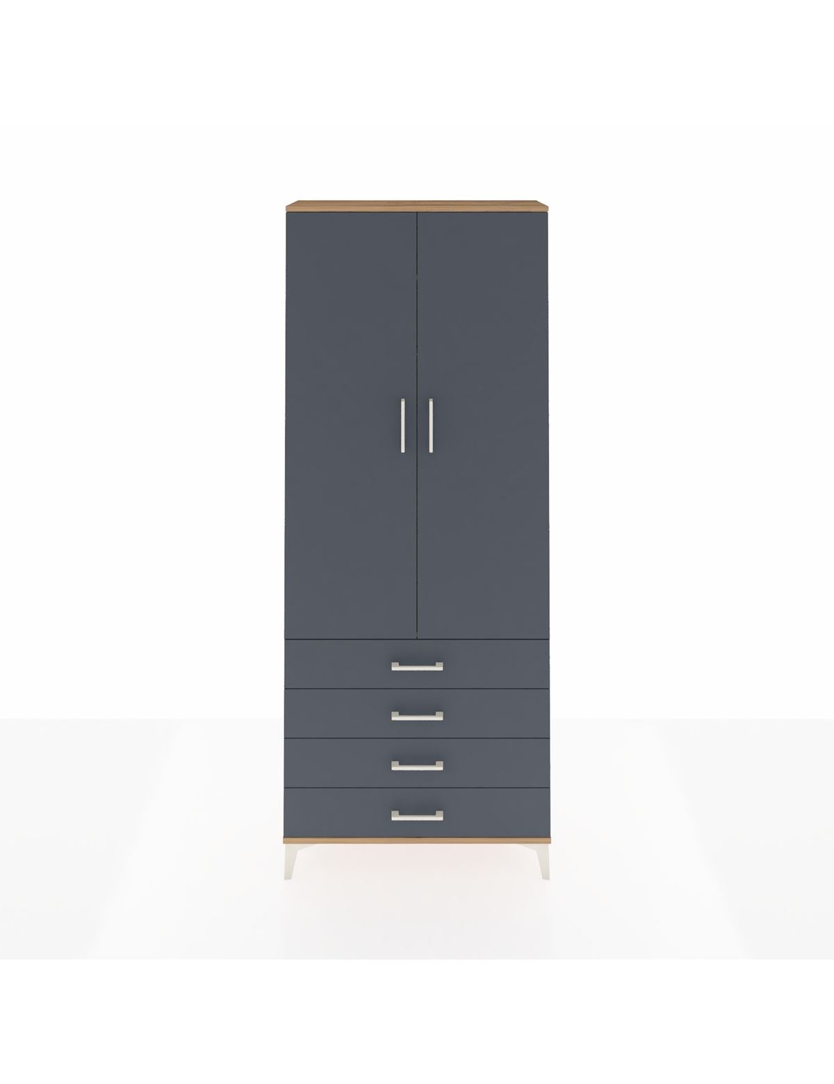 Arges Dolap 2 Raflı 4 Çekmeceli Tek Askılı 88x30x221 Çam-Antrasit