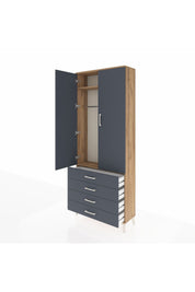 Arges Dolap 2 Raflı 4 Çekmeceli Tek Askılı 88x30x221 Çam-Antrasit