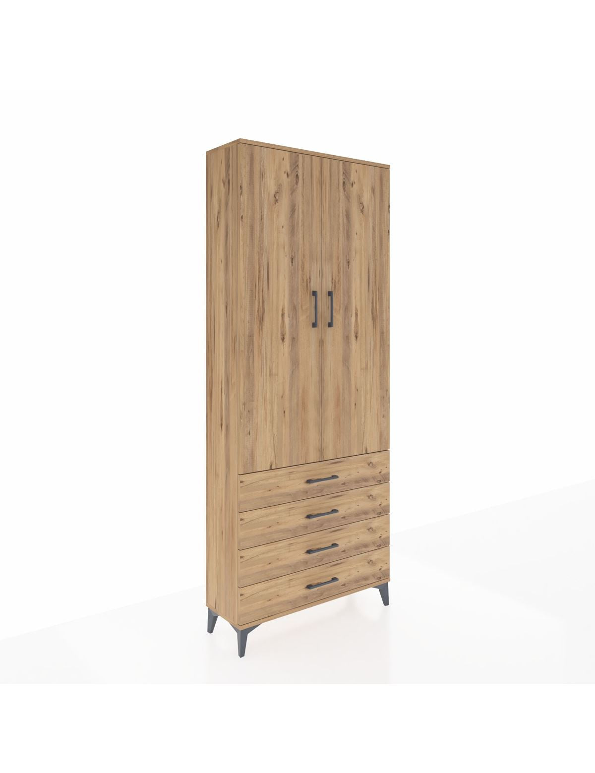 Arges Dolap 2 Raflı 4 Çekmeceli Tek Askılı 88x30x221 Çam-Çam