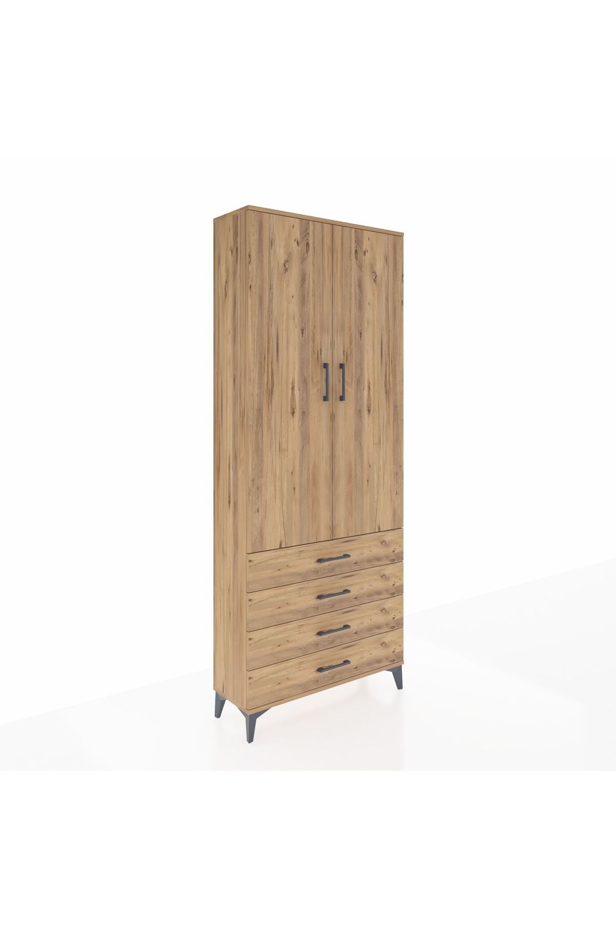 Arges Dolap 2 Raflı 4 Çekmeceli Tek Askılı 88x30x221 Çam-Çam