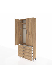 Arges Dolap 2 Raflı 4 Çekmeceli Tek Askılı 88x30x221 Çam-Çam