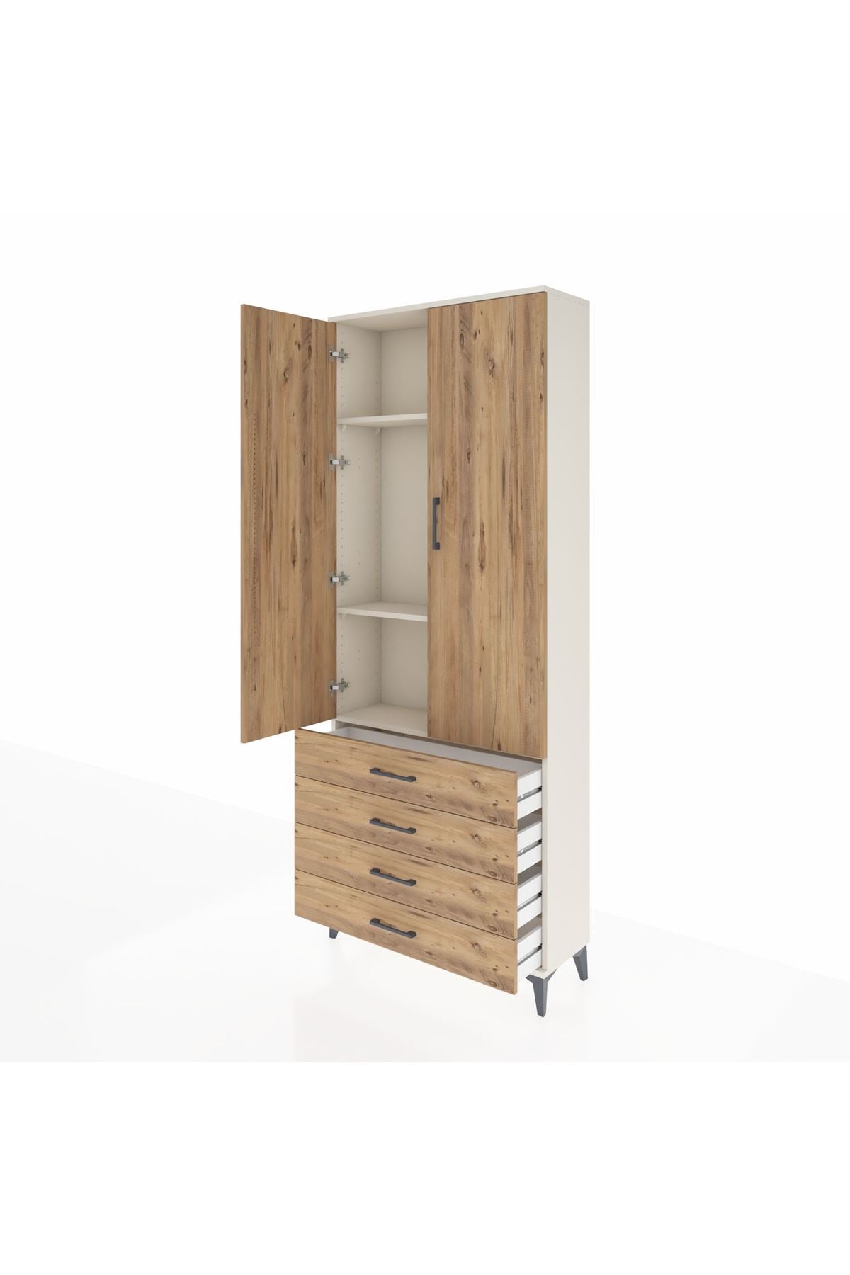 Arges Dolap 3 Raflı 4 Çekmeceli 2 Kapaklı 88x30x221 Aytaşı-Çam