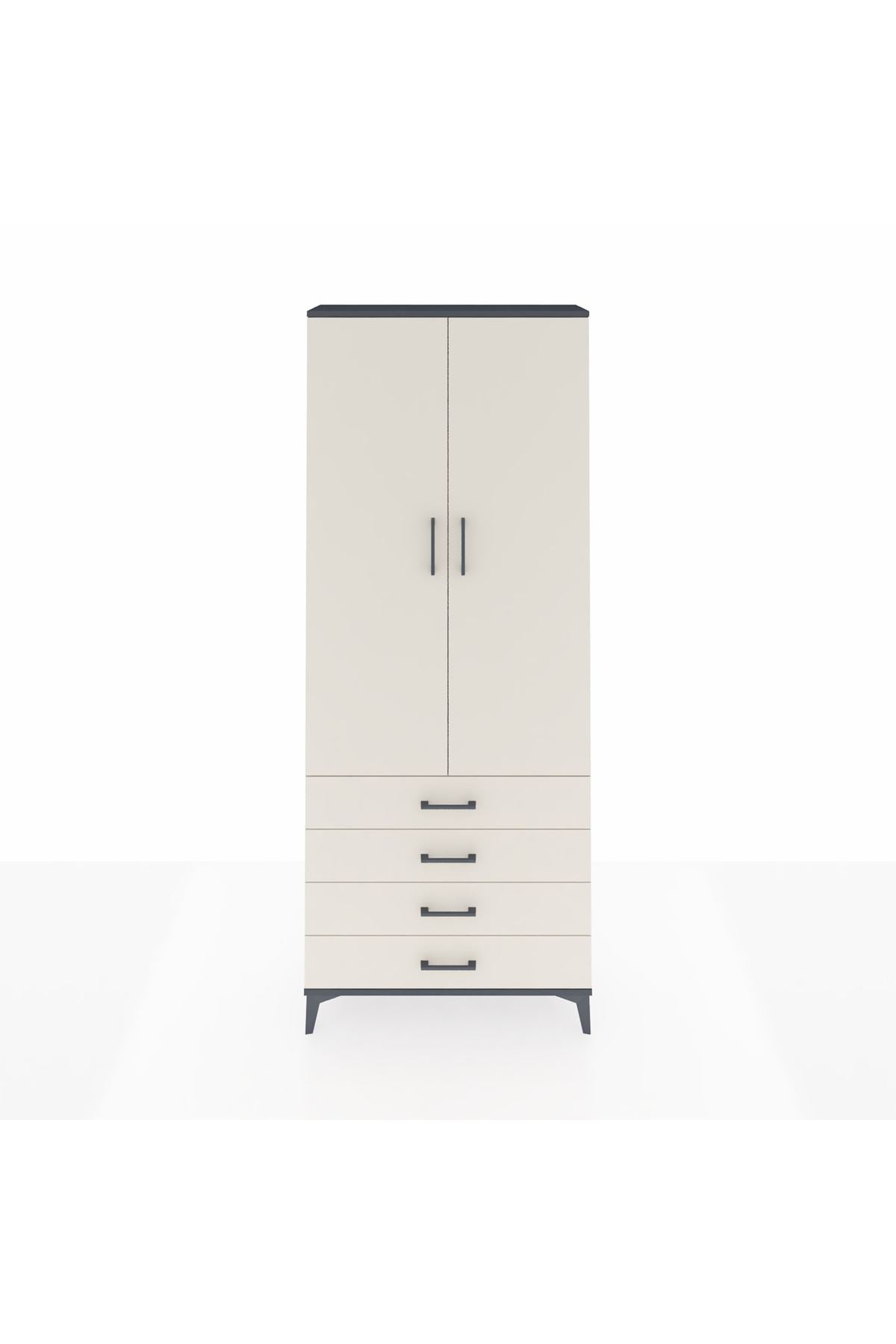 Arges Dolap 3 Raflı 4 Çekmeceli 2 Kapaklı 88x30x221 Antrasit-Aytaşı