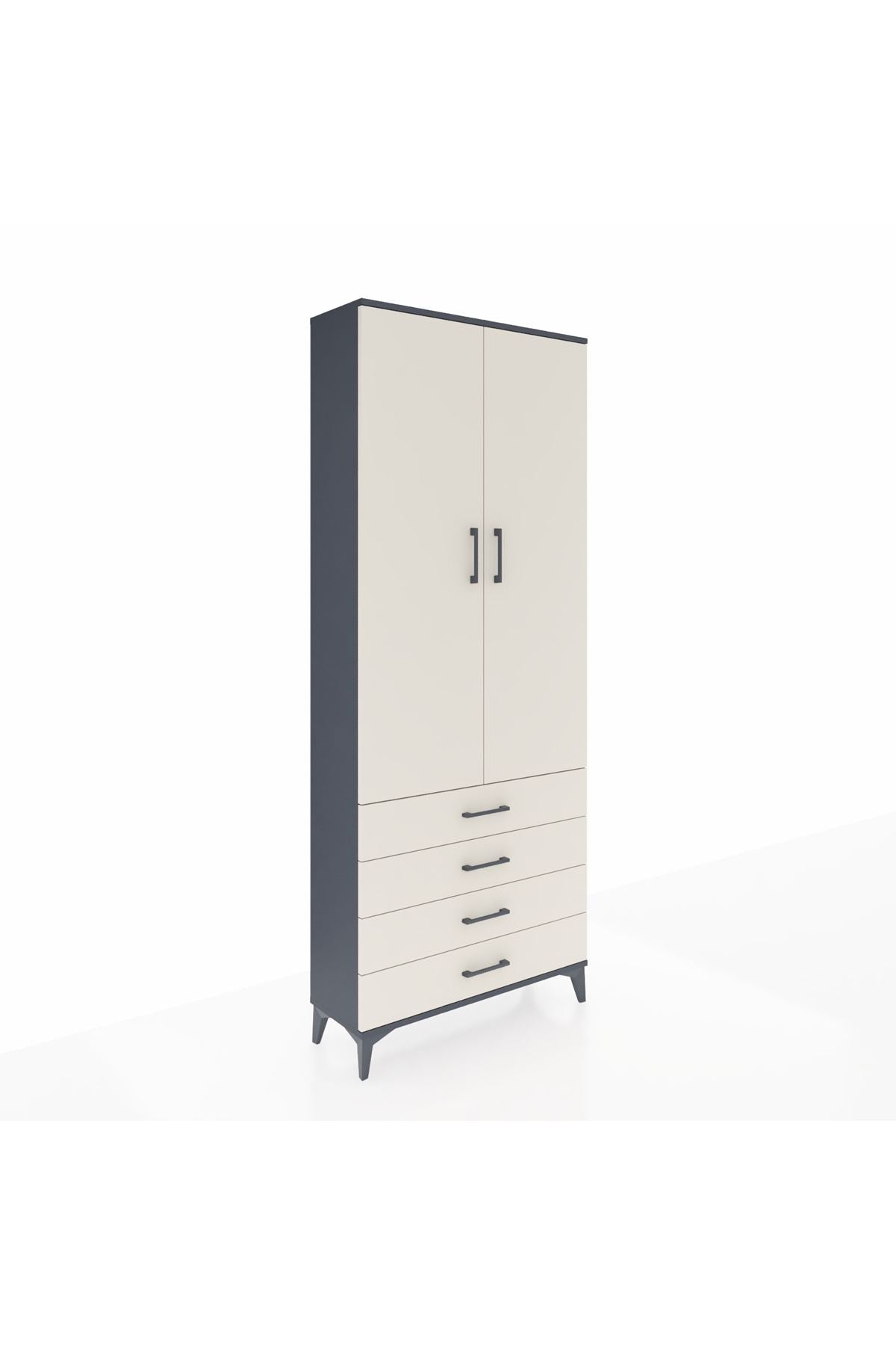 Arges Dolap 3 Raflı 4 Çekmeceli 2 Kapaklı 88x30x221 Antrasit-Aytaşı