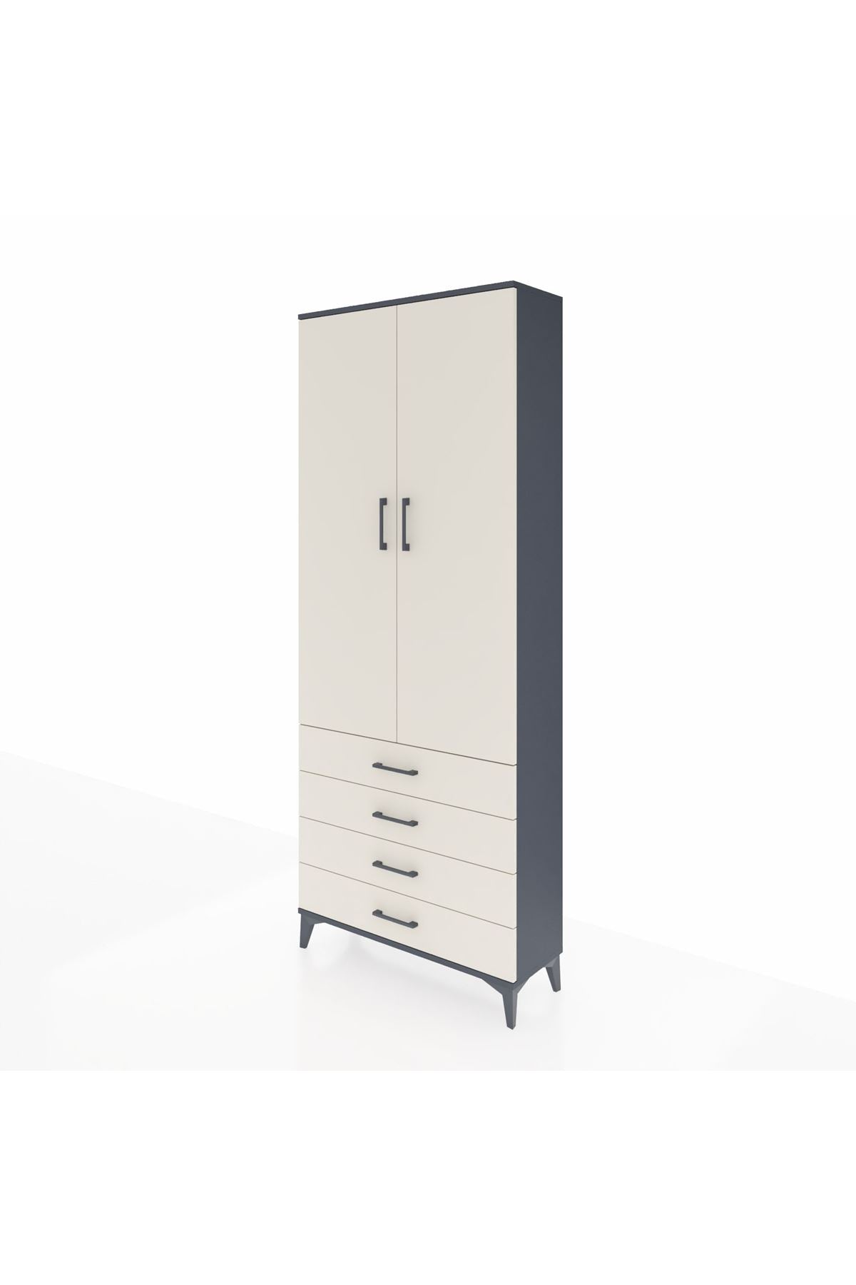 Arges Dolap 3 Raflı 4 Çekmeceli 2 Kapaklı 88x30x221 Antrasit-Aytaşı