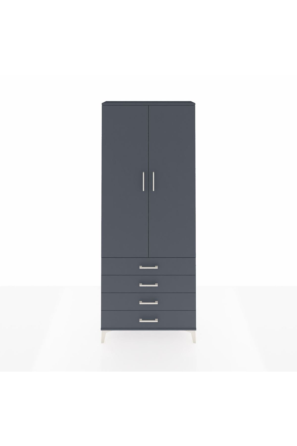 Arges Dolap 3 Raflı 4 Çekmeceli 2 Kapaklı 88x30x221 Antrasit-Antrasit