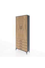 Arges Dolap 3 Raflı 4 Çekmeceli 2 Kapaklı 88x30x221 Antrasit-Çam