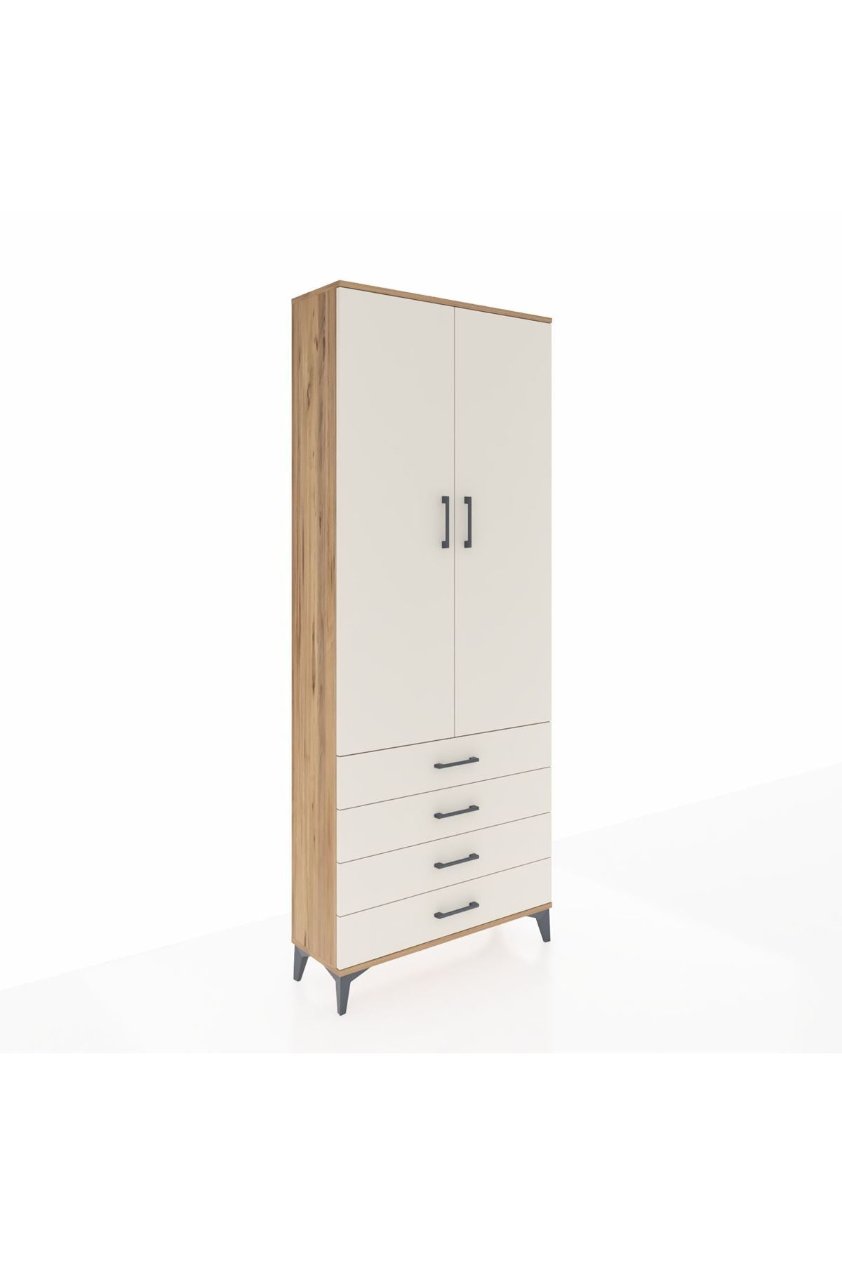 Arges Dolap 3 Raflı 4 Çekmeceli 2 Kapaklı 88x30x221 Çam-Aytaşı