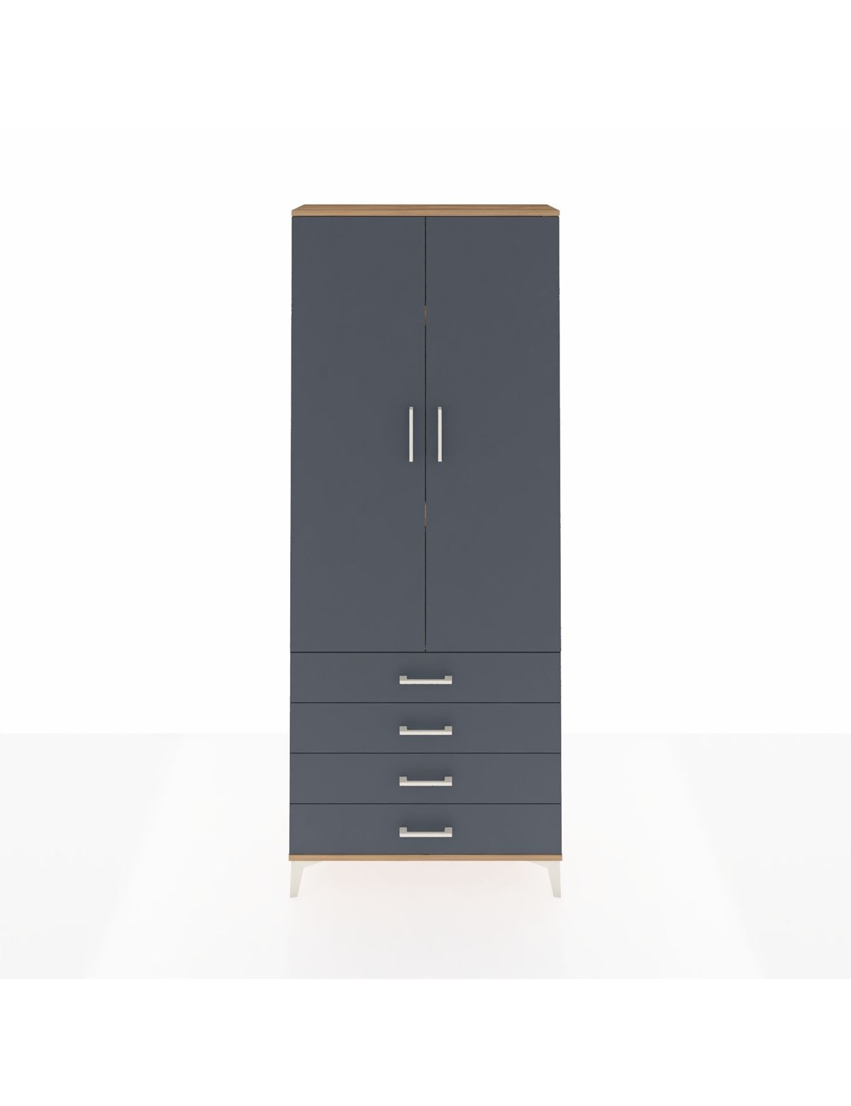 Arges Dolap 3 Raflı 4 Çekmeceli 2 Kapaklı 88x30x221 Çam-Antrasit