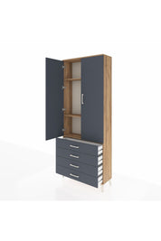 Arges Dolap 3 Raflı 4 Çekmeceli 2 Kapaklı 88x30x221 Çam-Antrasit