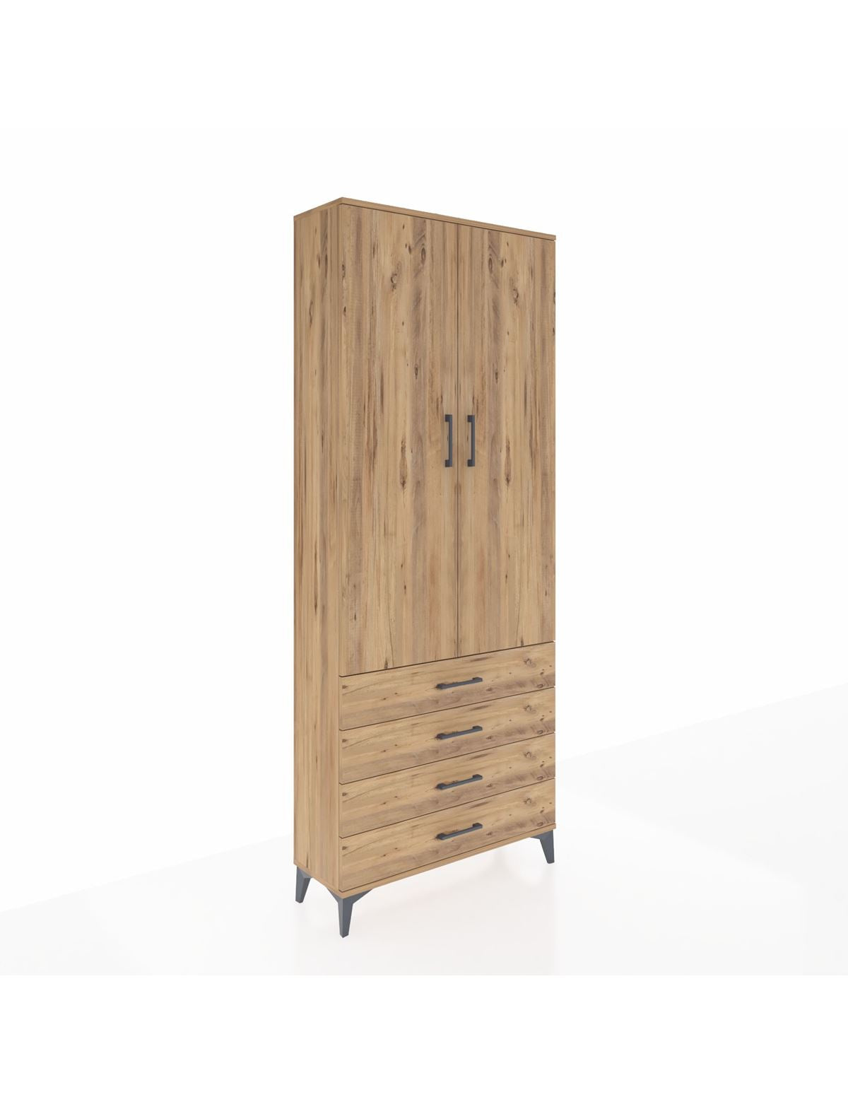 Arges Dolap 3 Raflı 4 Çekmeceli 2 Kapaklı 88x30x221 Çam-Çam