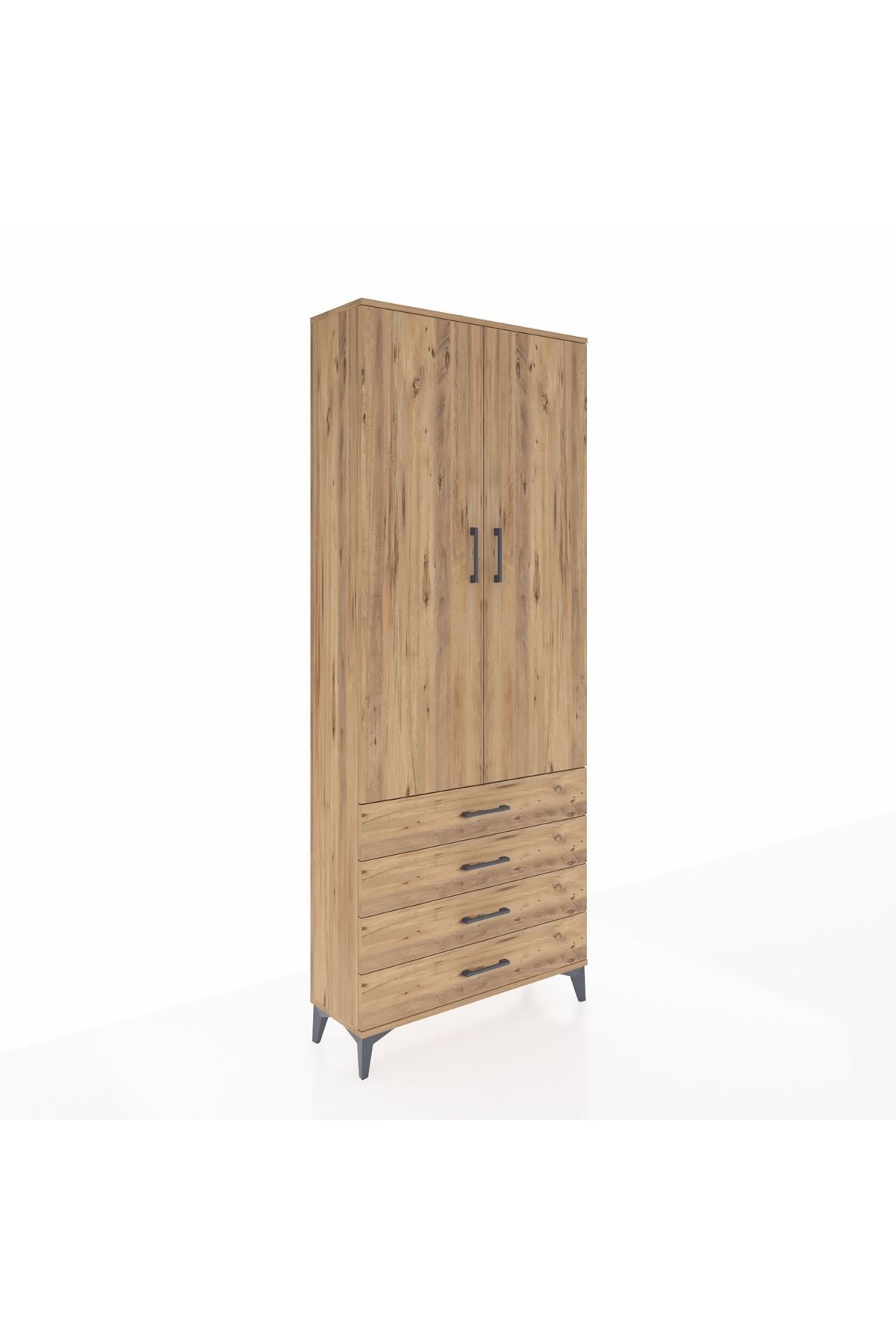 Arges Dolap 3 Raflı 4 Çekmeceli 2 Kapaklı 88x30x221 Çam-Çam